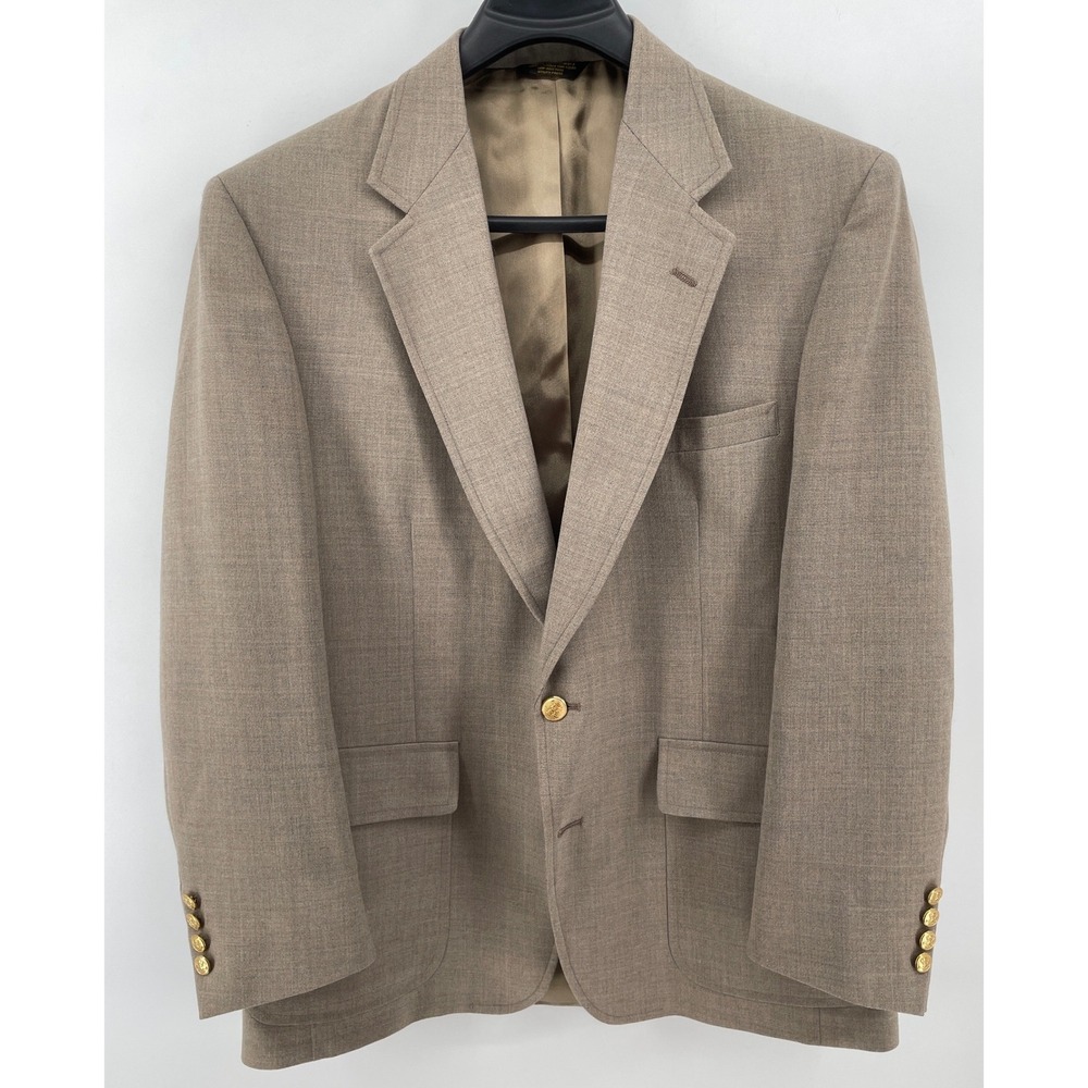 Vintage Union Made Blazer Mens 44R Tan Gold Button Sport Coat Made in USA ACTWU